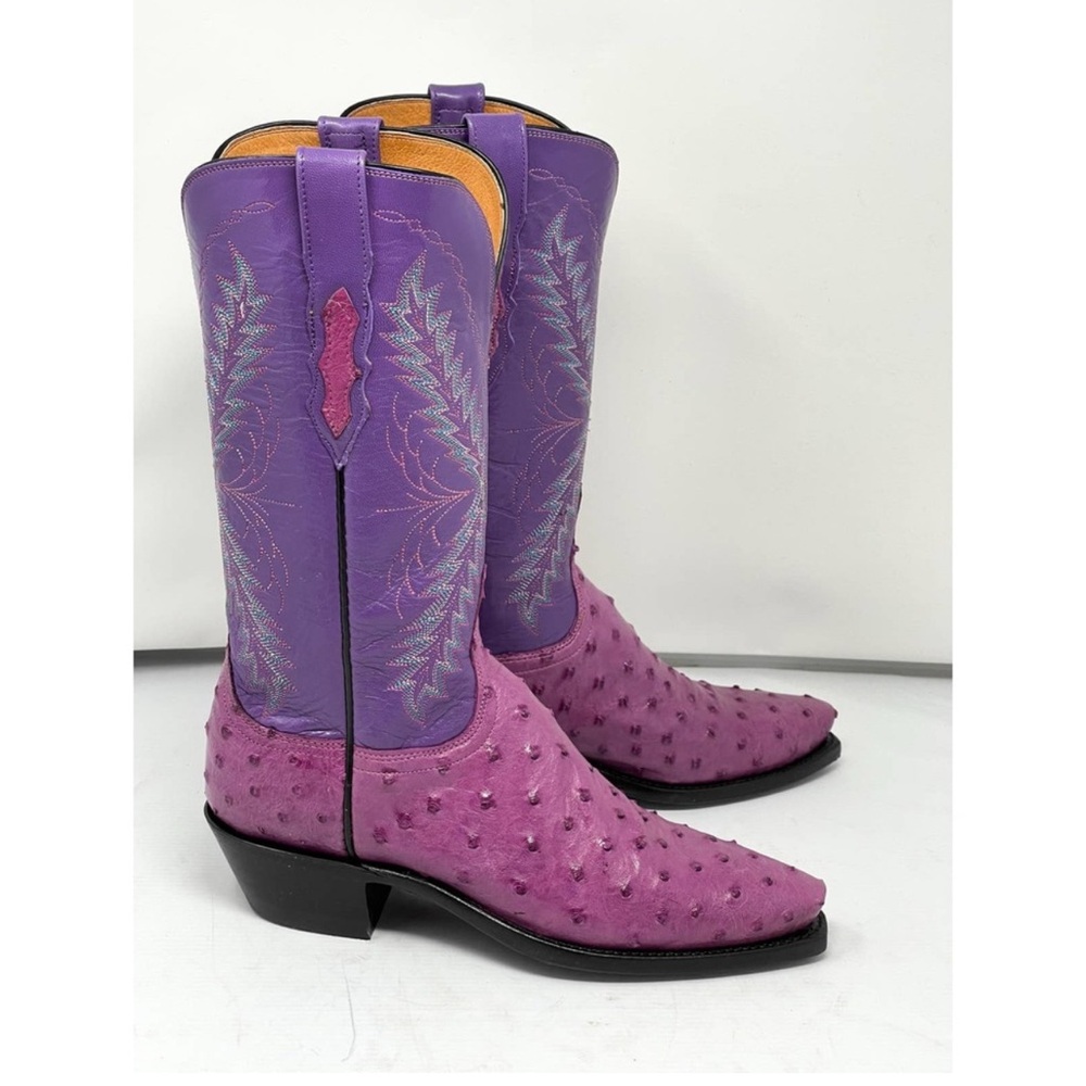 Lucchese Pink and Purple Ostrich Leather Boots Exotic